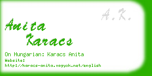 anita karacs business card